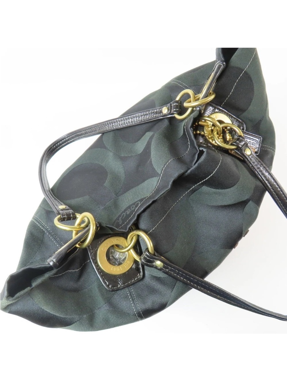 Coach Dark Green and Black Signature Tote with Gold Hardware - Picture 7 of 16